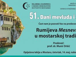 Završni program Dana mevluda i zikra – Mostar u znaku Rumijeve Mesnevije