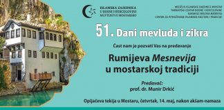 Završni program Dana mevluda i zikra – Mostar u znaku Rumijeve Mesnevije